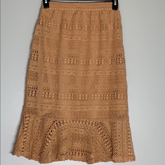 Anthro Solitaire Peach Lace Victorian modern Crocheted boho skirt ruffle hem new - Picture 4 of 10